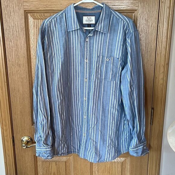 Flag & Anthem Dry Goods Supply Blue Striped Button Down Shirt XL - Picture 1 of 4
